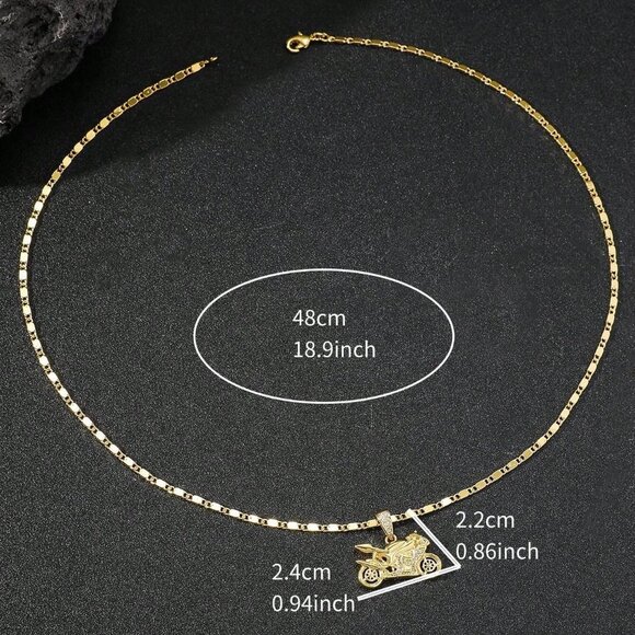 Gold and CZ Diamante Motorcycle Men’s Fashion Necklace NWOT - Picture 6 of 9